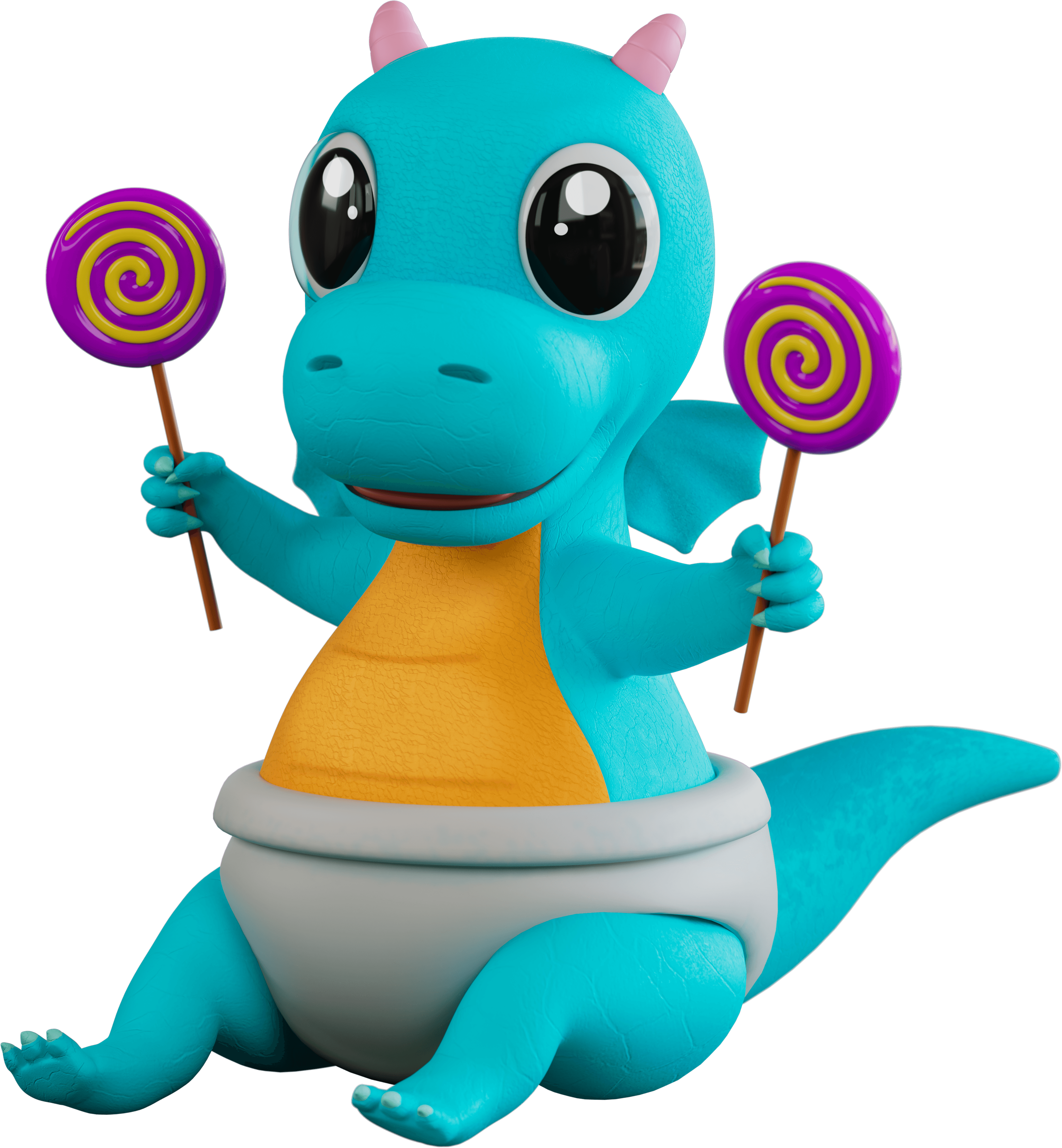 Toddler in diaper with Huggy character